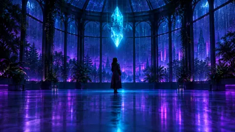 Woman Beneath Cyan Crystal