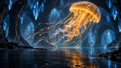 Amber Jellyfish in Crystal Cavern