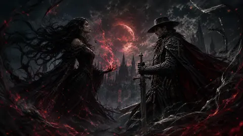Witch Battling Inquisitor Under Blood Moon