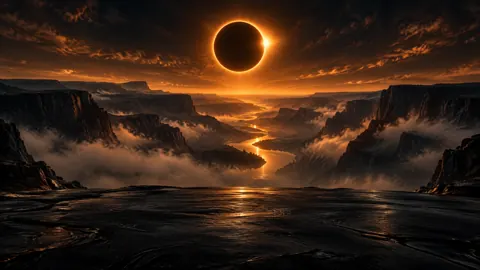Amber Eclipse Over Canyon