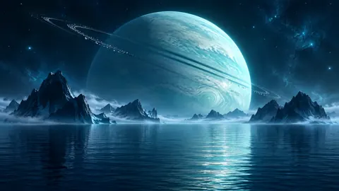 Turquoise Planet Over Black Icebergs