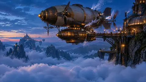 Steampunk Airship at Cliff Station