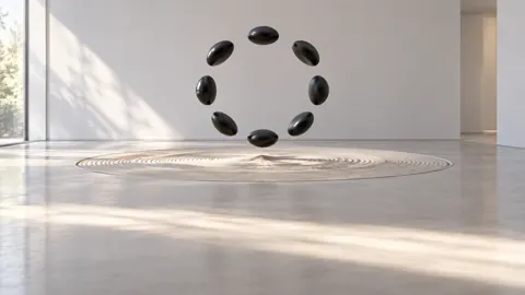 Hovering Black Stones in Gallery