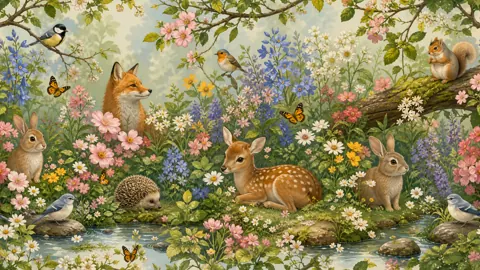 Woodland Animals by a Stream