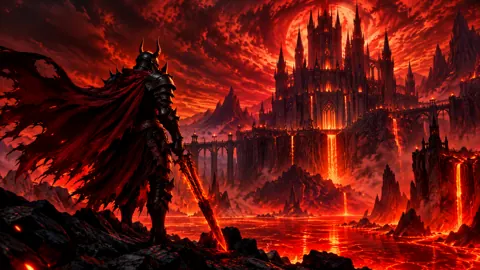 Horned Knight Before Lava Castle