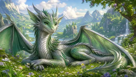 Green Wyvern in Flower Meadow
