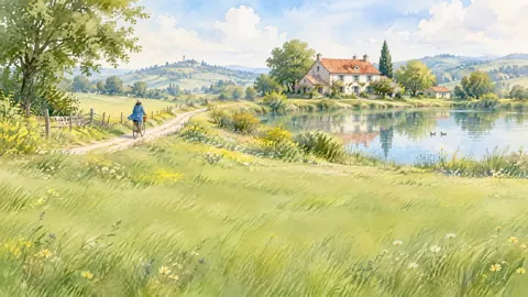 Cyclist by Wildflower Pond