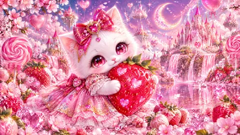 White Kitten Strawberry Princess
