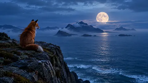 Red Fox Above Moonlit Sea