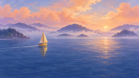 Yellow Sailboat at Dawn