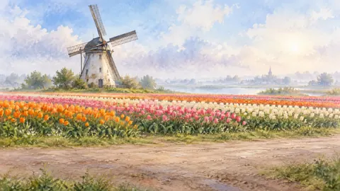 Windmill by Tulip Fields