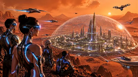 Cyborgs Over Martian City
