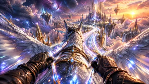 White Pegasus Over Crystal Kingdom