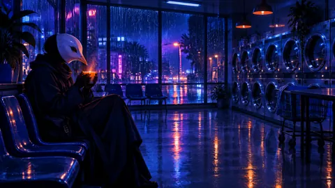Bird Mask in Laundromat