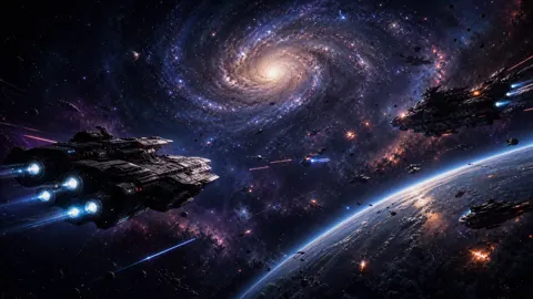Space Fleet Battle Near Galaxy