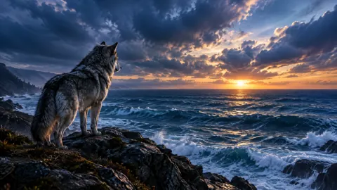 Wolf on Stormy Coast