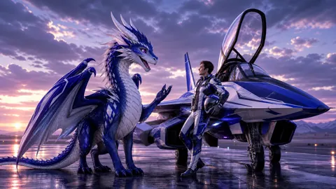 Violet-Eyed Wyvern and Fighter Jet