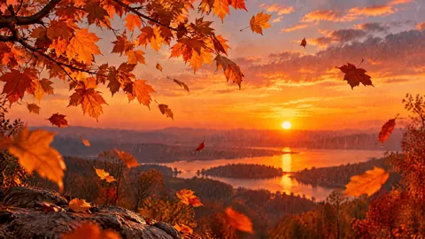 Autumn Rain Over Lake