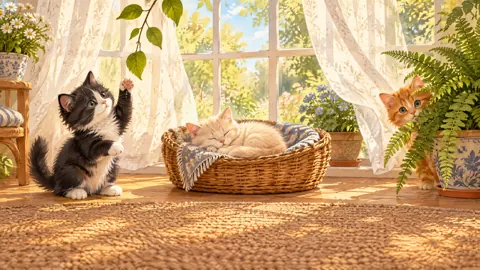Three Kittens in Sunroom