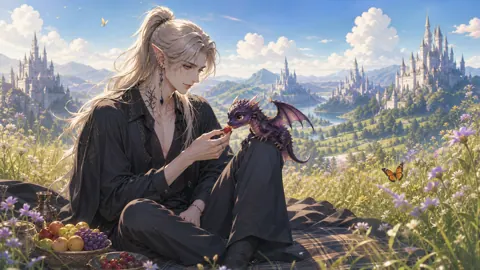 Elf Feeding Baby Dragon