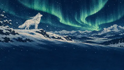 White Wolf Under Aurora