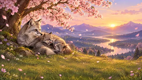 Silver Fox Family at Sunrise
