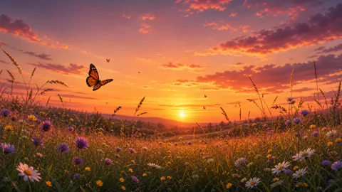 Wildflower Meadow With Butterflies