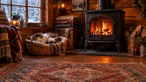 Sleeping Cat by Wood Stove