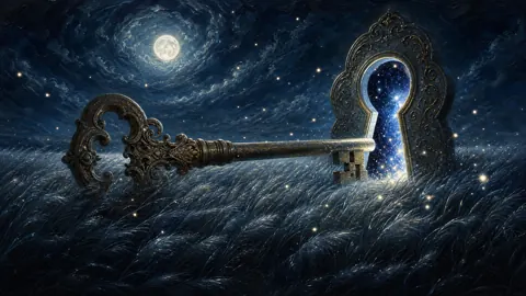 Giant Key in Moonlit Field