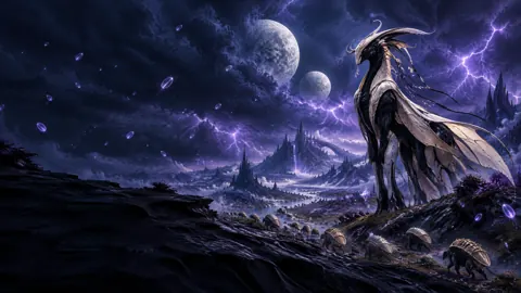Alien Matriarch Beneath Twin Moons