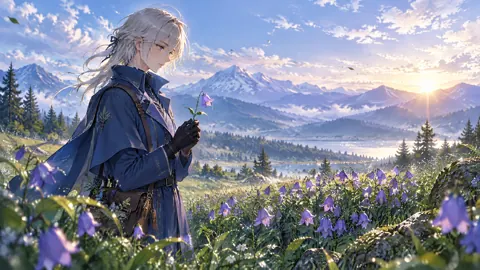 Silver-Haired Botanist With Bellflower