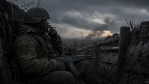 Soldier Smoking in Trench