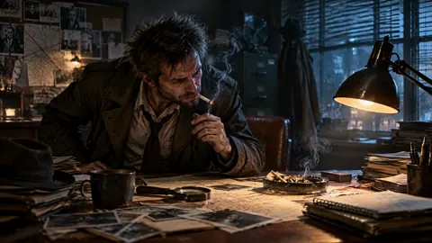 Detective Smoking at Desk