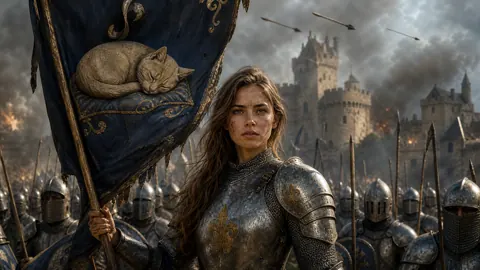 Joan of Arc With Cat Banner