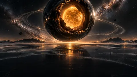 Obsidian Planet Over Salt Flats