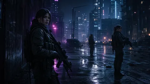 Armed Women on Neon Street