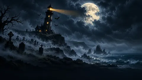 Crooked Lighthouse Above Cemetery