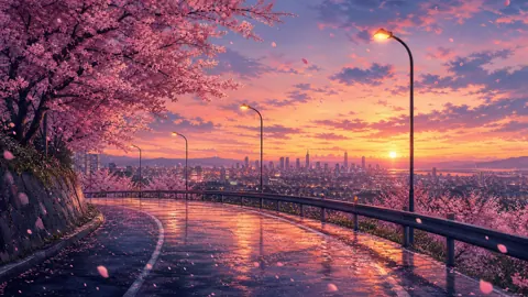 Cherry Blossom Road at Sunset
