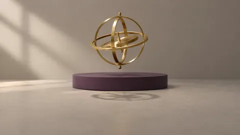 Brass Gyroscope Over Plum Platform