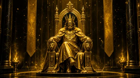 Crowned King on Lion Throne