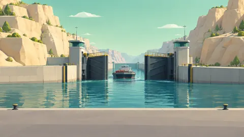 Canal Lock Between Sandstone Cliffs