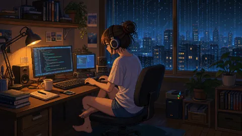 Pixel Artist Coding at Night