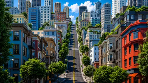 Steep Street With Skyscrapers