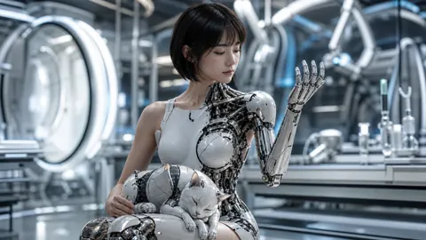 Korean Cyborg With Android Cat