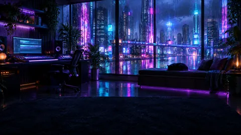 Cyberpunk Studio With Black Cat