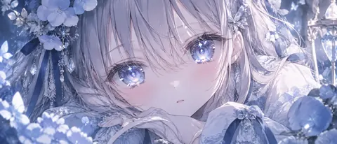 Silver-Haired Girl With Blue Flowers