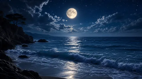 Moonlit Ocean Shore Cliffs