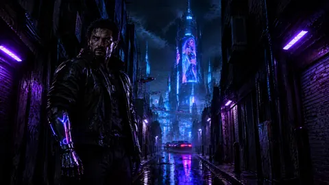 Cybernetic Man in Neon Alley