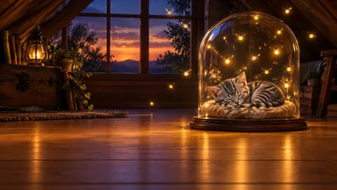 Sleeping Tabby Under Glass Dome