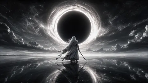 White-Haired Warrior Under Eclipse